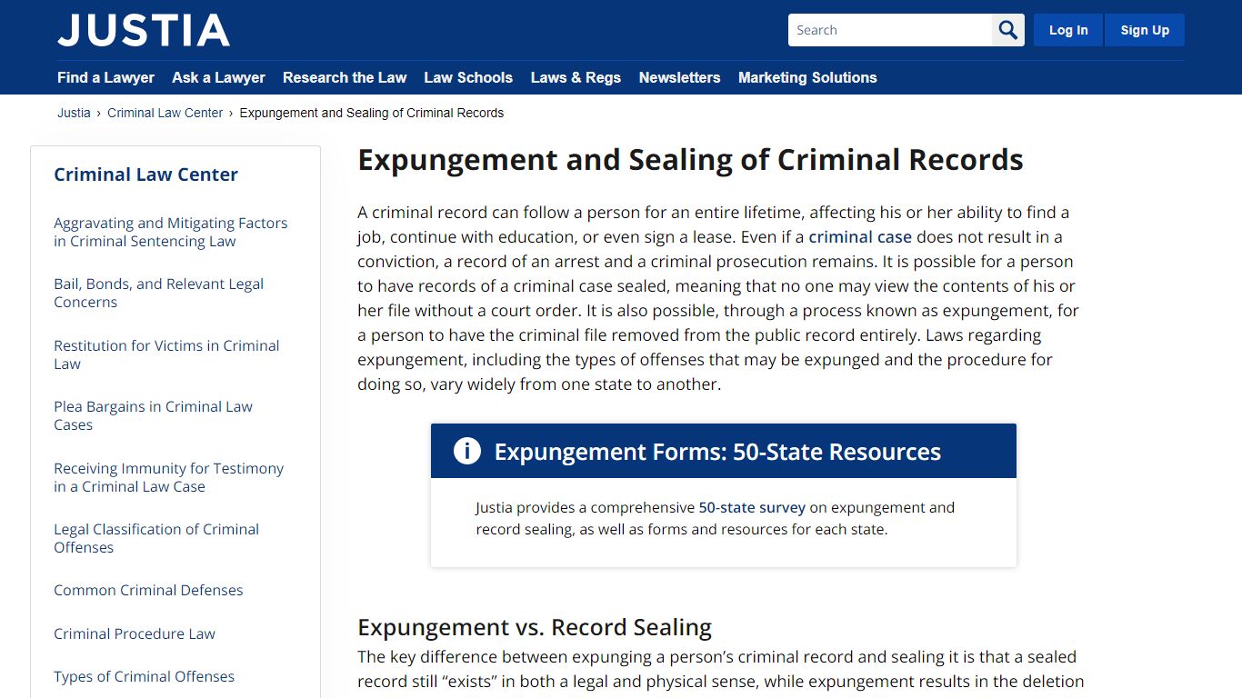 Expungement and Sealing of Criminal Records - Justia